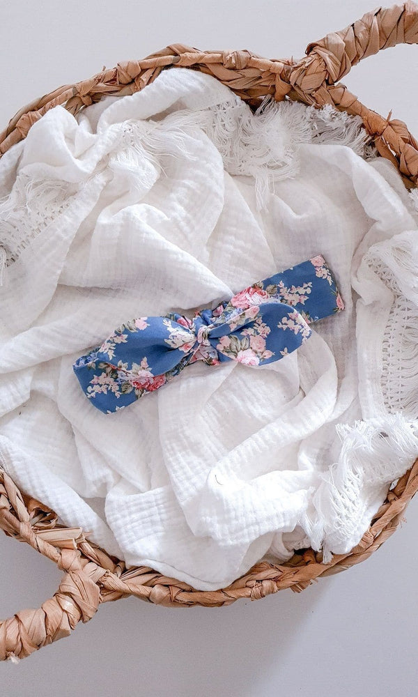Adjustable Head Wrap with Knot Bow - Lulu Blue Accessories Nurture the Nest 