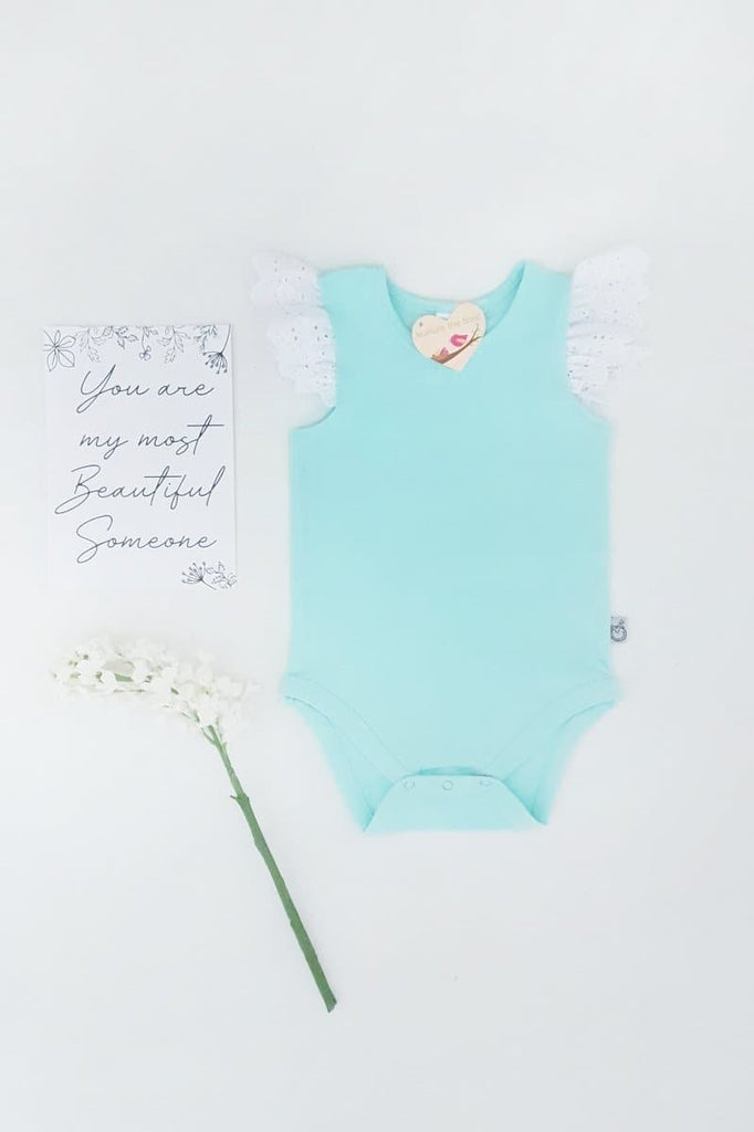 Broderie Anglaise Flutter Romper - Mint - 0000 to 2yrs Romper Nurture the Nest 