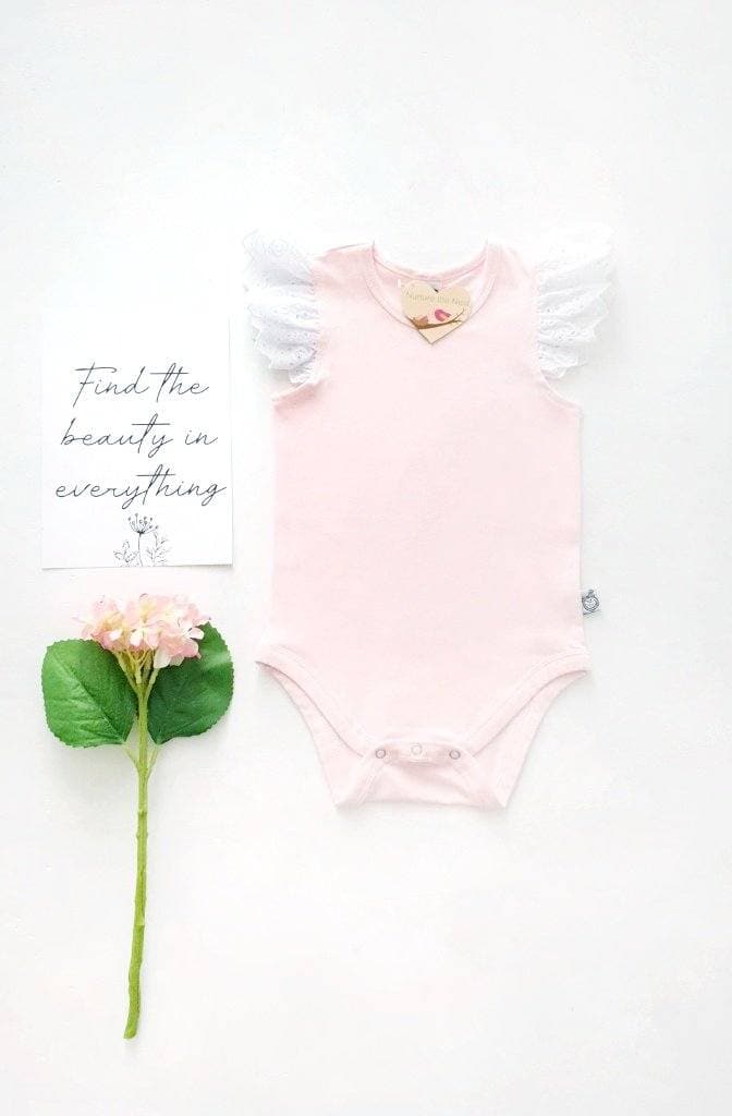 Broderie Anglaise Flutter Romper - Pink - 0000 to 2yrs Romper Nurture the Nest 