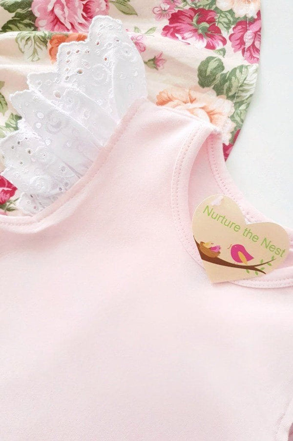 Broderie Anglaise Flutter Romper - Pink - 0000 to 2yrs Romper Nurture the Nest 