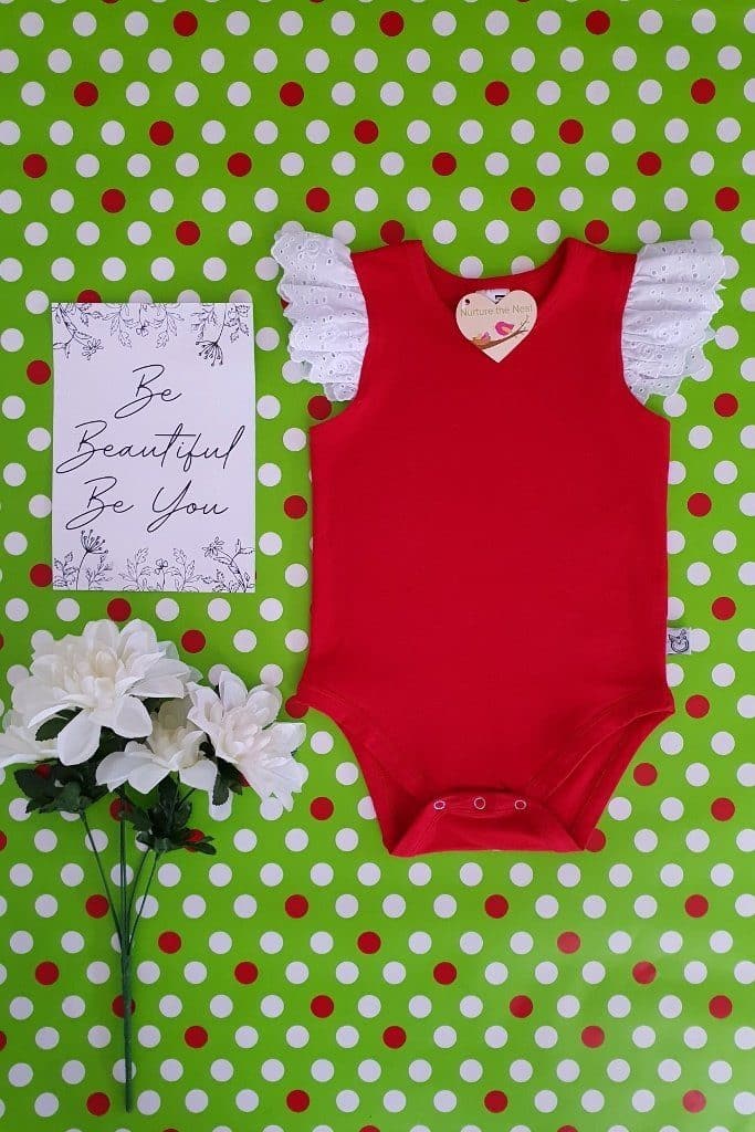 Broderie Anglaise Flutter Romper - Red - 0000 to 2yrs Romper Nurture the Nest 