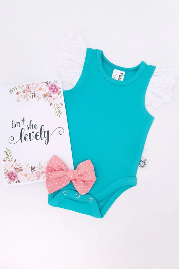 Broderie Anglaise Flutter Romper - Teal - 0000 to 2yrs Romper Nurture the Nest 