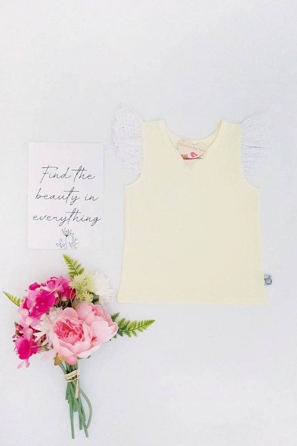 Broderie Anglaise Flutter Tee - Lemon - 0 to 6yrs Flutter Tee Nurture the Nest 