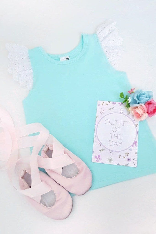 Broderie Anglaise Flutter Tee - Mint - 0 to 6yrs Flutter Tee Nurture the Nest 