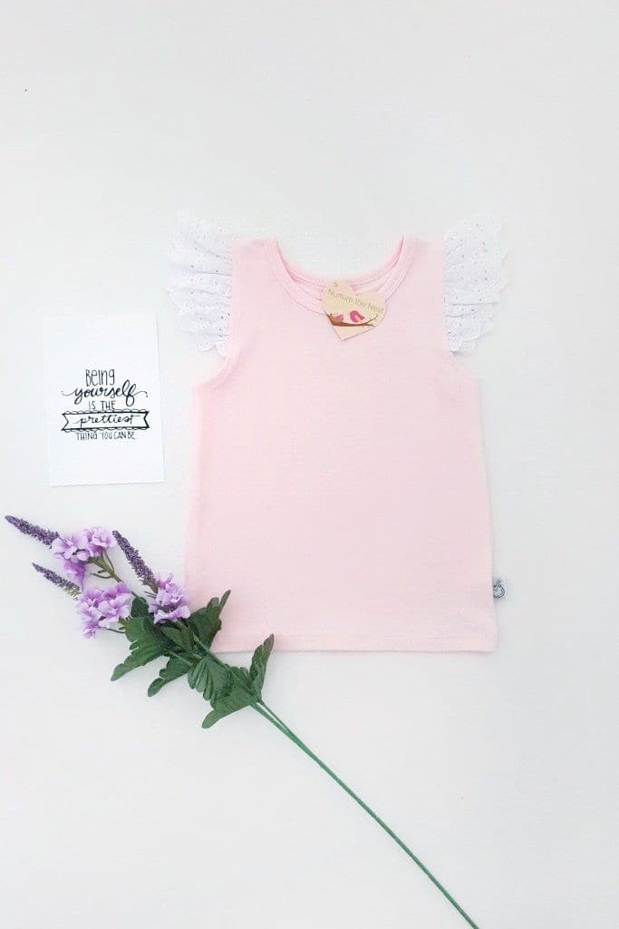 Broderie Anglaise Flutter Tee - Pink - 0 to 6yrs Flutter Tee Nurture the Nest 