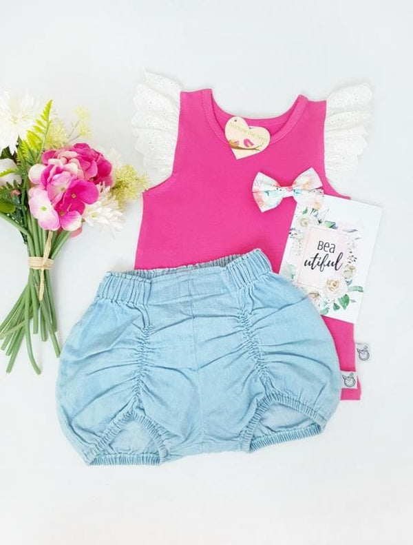 Broderie Anglaise Flutter Tee - Raspberry - 0 to 6yrs Flutter Tee Nurture the Nest 