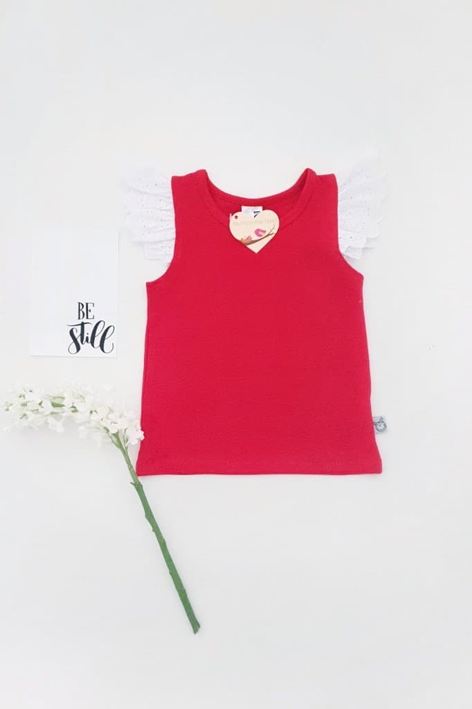 Broderie Anglaise Flutter Tee - Red - 0 to 6yrs Flutter Tee Nurture the Nest 