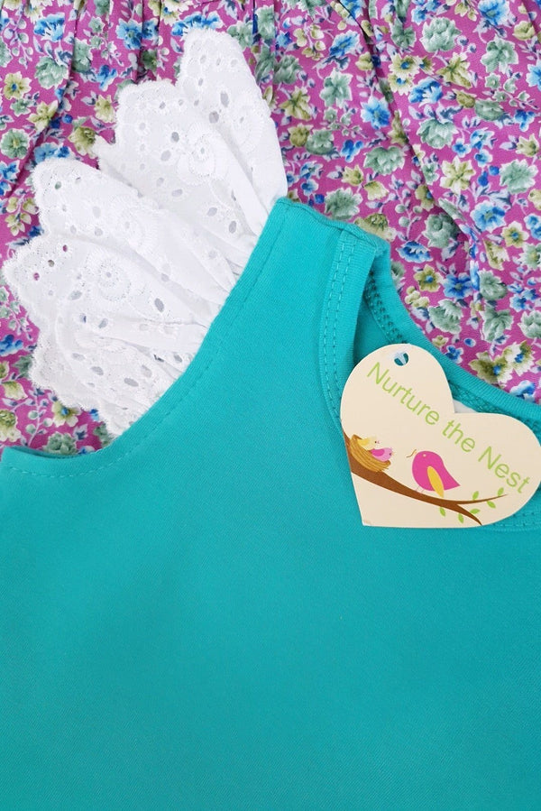 Broderie Anglaise Flutter Tee - Teal - 0 to 6yrs Flutter Tee Nurture the Nest 