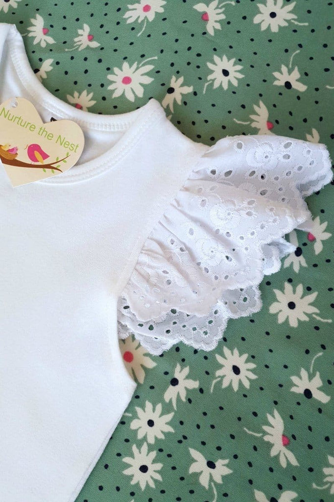 Broderie Anglaise Flutter Tee - White - 0 to 6yrs Flutter Tee Nurture the Nest 