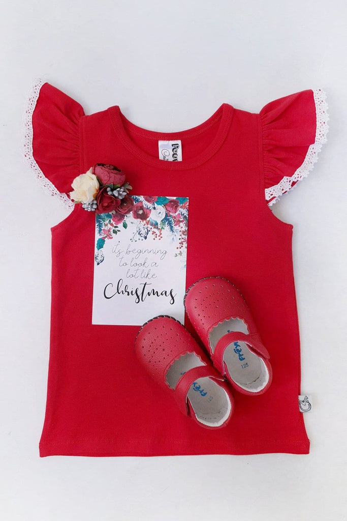 Flutter Tee with Lace - Red - 1 to 8yrs Flutter Tee Nurture the Nest 