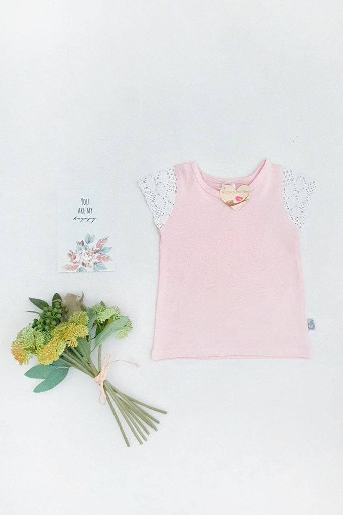 French Lace Cap Sleeve Tee - Pink - 0 to 8yrs Cap Sleeve Tee Nurture the Nest 