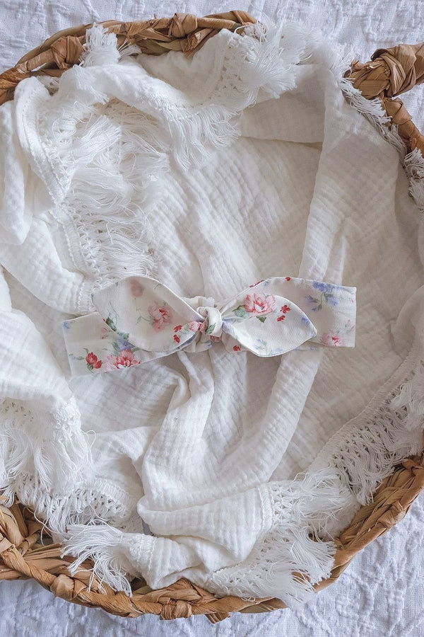 Head Wrap With Knot Bow - Amelia Grace in Cream Nurture the Nest 