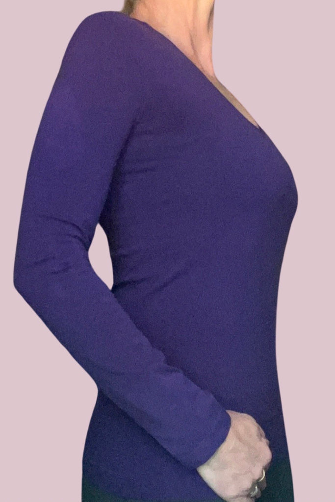 Ladies Luxe Seamless V Neck L/S Top - Violet
