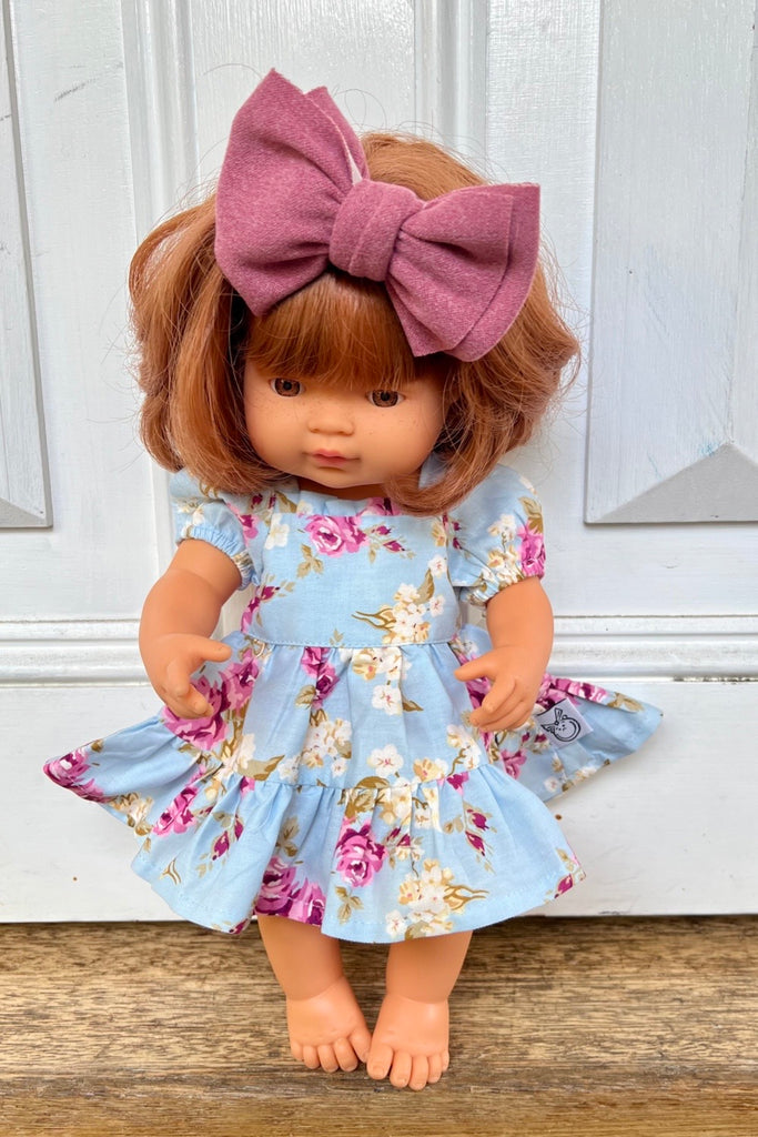 Miniland Doll Prairie Dress - Isla Rose in Sky Blue