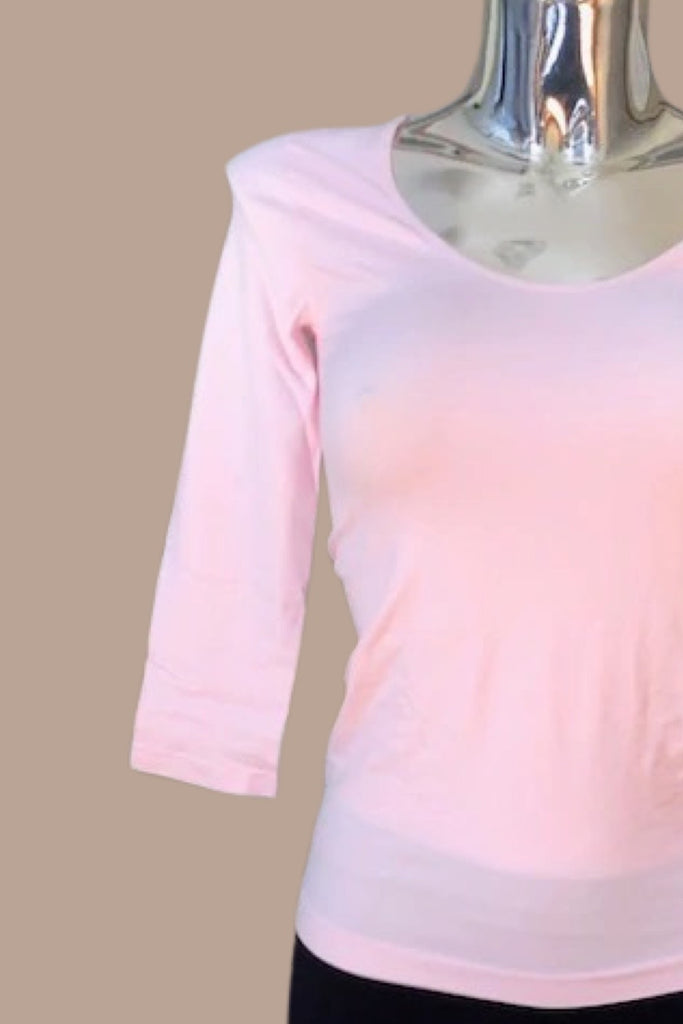 Ladies Luxe Seamless 3/4 Sleeve Scoop Neck Top - Pink