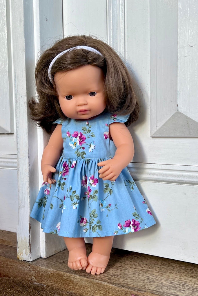Miniland Doll Tea Party Dress - Adela in Azure Blue