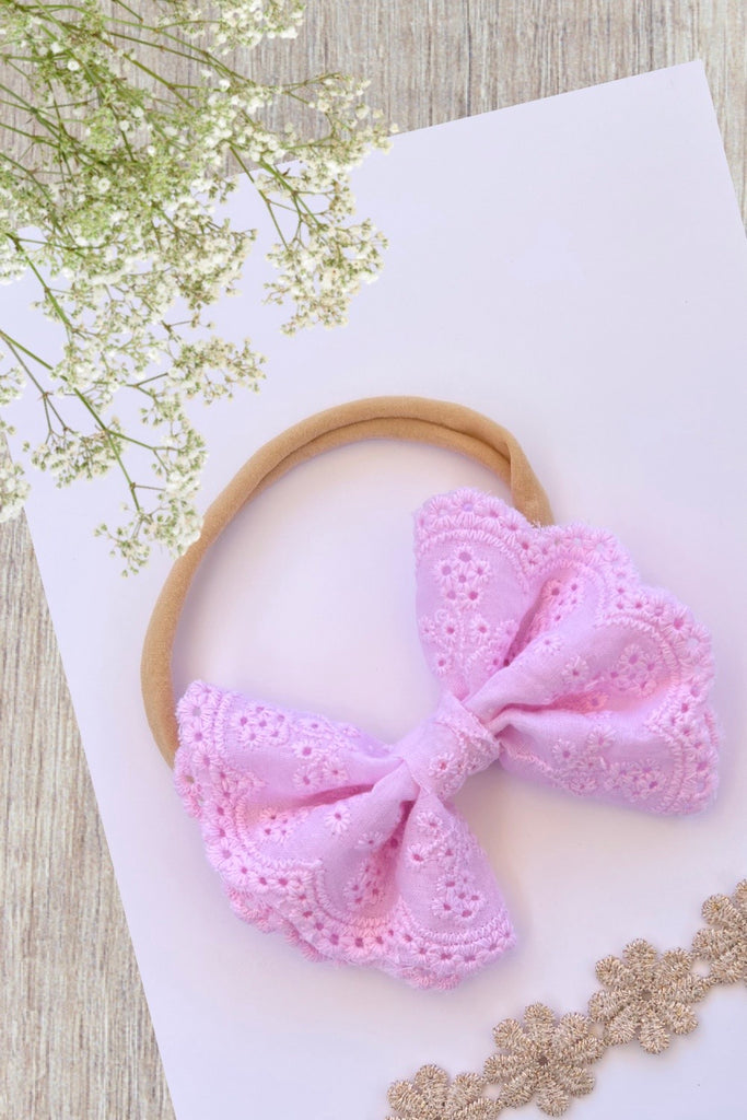 Headband | Broderie Bow - Pink