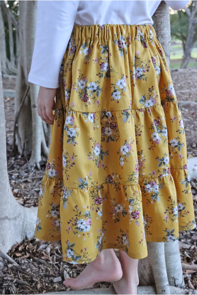 Mustard tiered hotsell maxi skirt