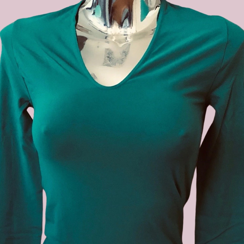 Ladies Luxe Seamless V Neck L/S Top - Green
