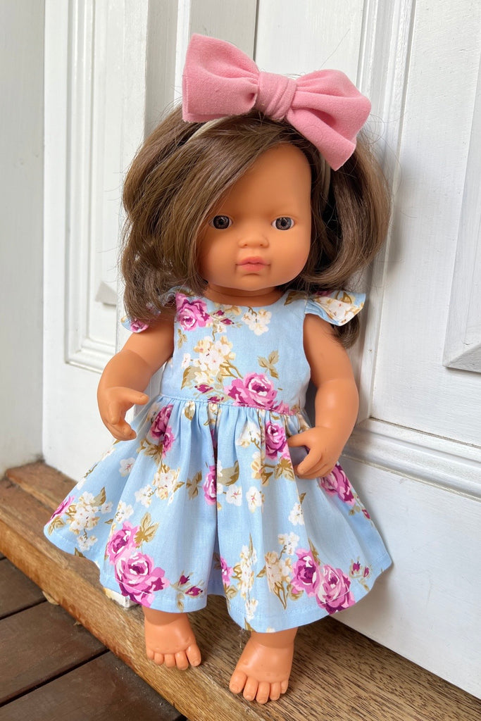 Miniland Doll Tea Party Dress - Isla Rose in Sky Blue