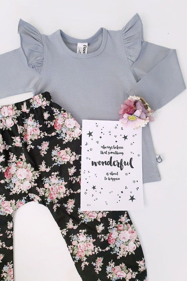 Long Sleeve Flutter Tee - Ash Grey Flutter Tee Nurture the Nest 