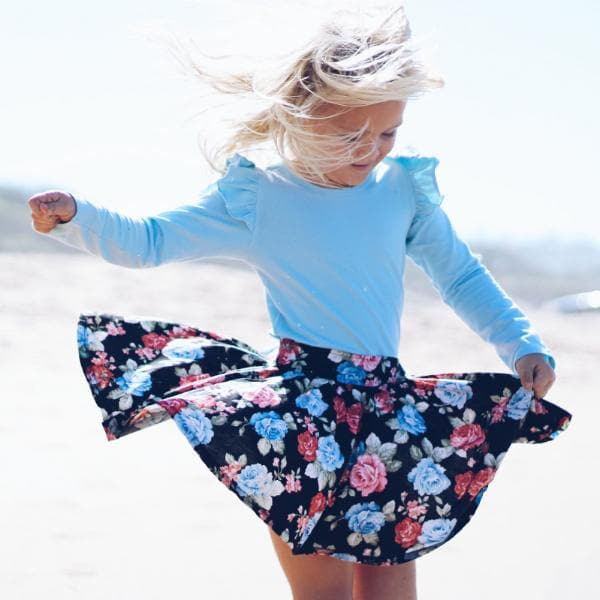 Long Sleeve Flutter Tee - Blue Breeze Flutter Tee Nurture the Nest 