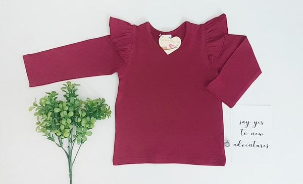 Long Sleeve Flutter Tee - Wine Flutter Tee Nurture the Nest 