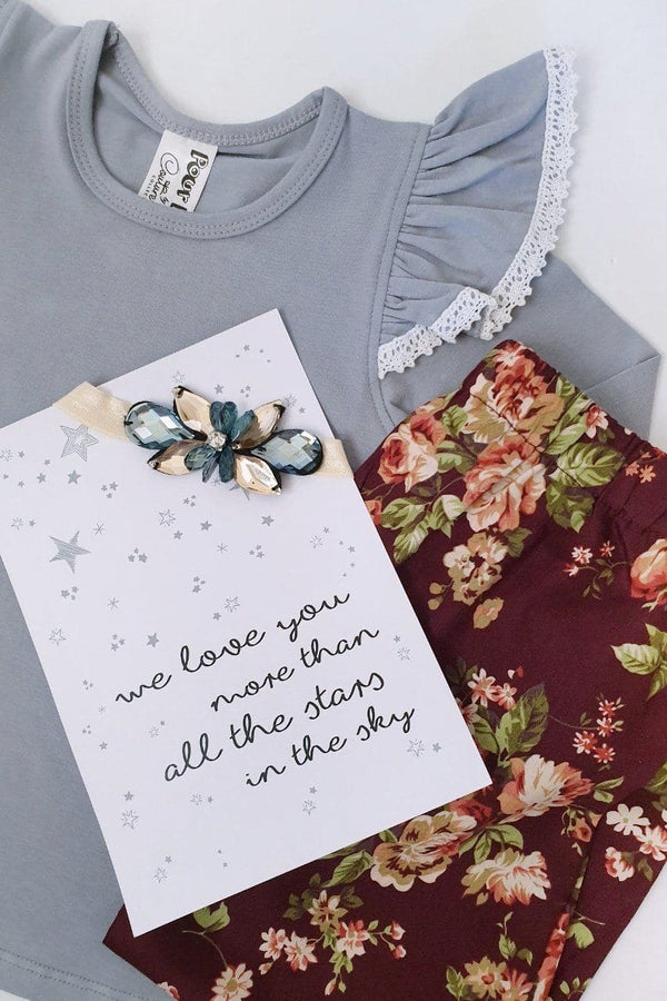 Long Sleeve Flutter Tee with Lace - Ash Grey Flutter Tee Nurture the Nest 