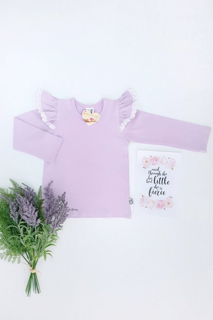 Long Sleeve Flutter Tee with Lace - Lavender Flutter Tee Nurture the Nest 