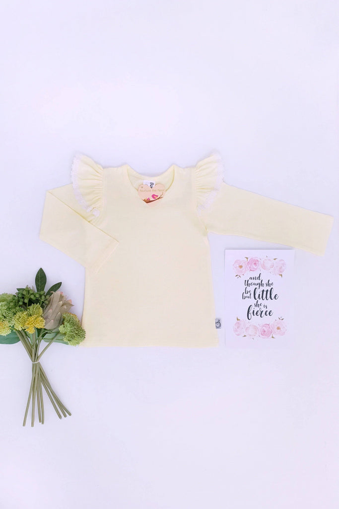 Long Sleeve Flutter Tee with Lace - Lemon Flutter Tee Nurture the Nest 