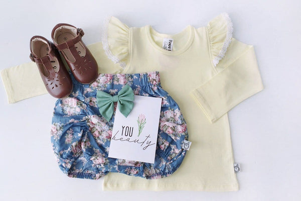 Long Sleeve Flutter Tee with Lace - Lemon Flutter Tee Nurture the Nest 