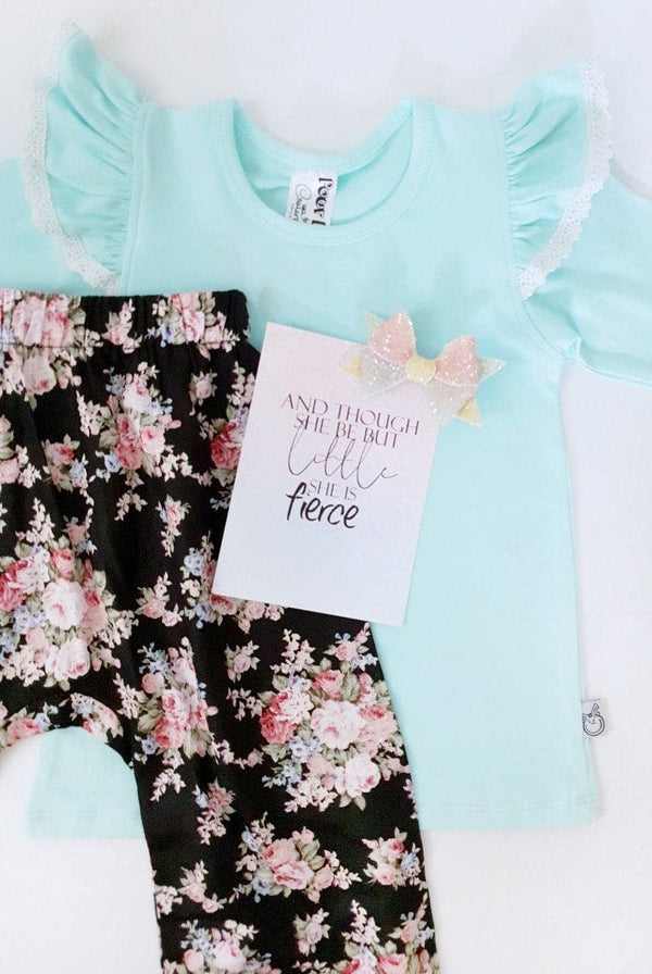 Long Sleeve Flutter Tee with Lace - Mint Flutter Tee Nurture the Nest 