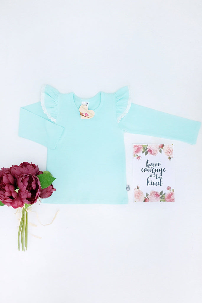 Long Sleeve Flutter Tee with Lace - Mint Flutter Tee Nurture the Nest 