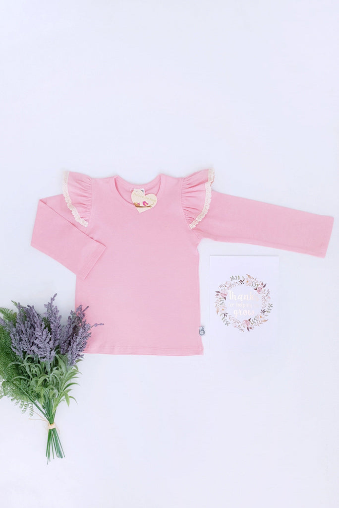 Long Sleeve Flutter Tee with Lace - Peach Flutter Tee Nurture the Nest 