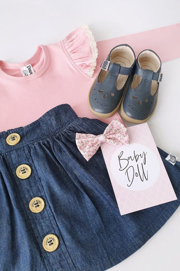 Long Sleeve Flutter Tee with Lace - Peach Flutter Tee Nurture the Nest 