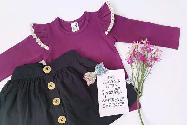 Long Sleeve Flutter Tee with Lace - Plum Flutter Tee Nurture the Nest 