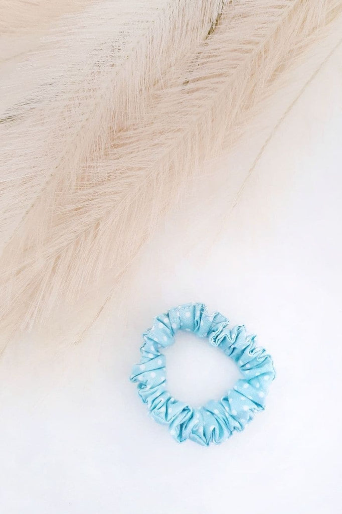 Mini Scrunchie - Baby Blue Polka Accessories Nurture the Nest 